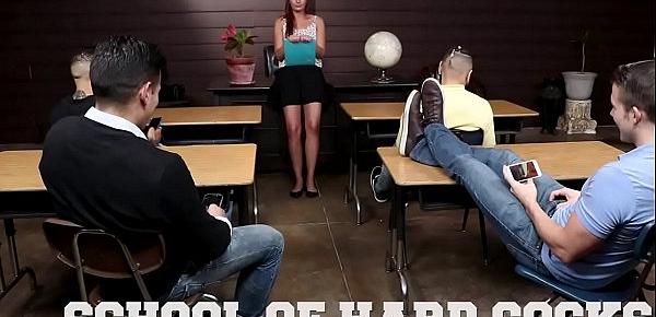  Students push and fucks teacher in bondage